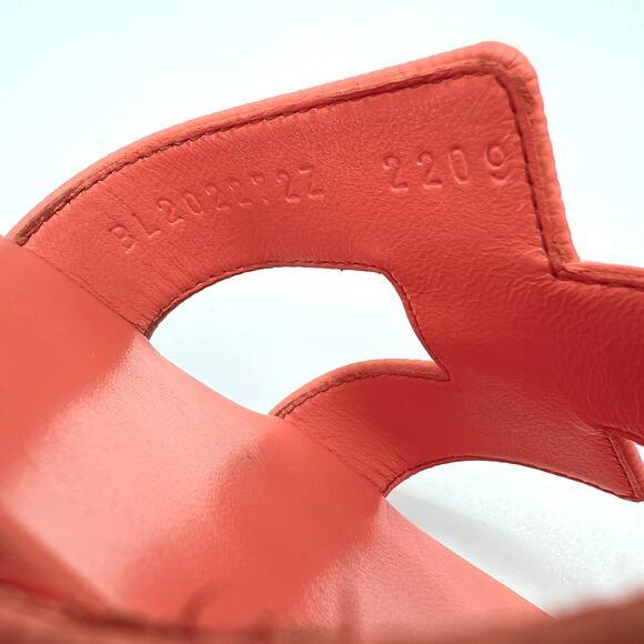 HERMES Oran Sandal Orange Joey Epsom Womens Size 39 Calf Leather Flat - Picture 10 of 16